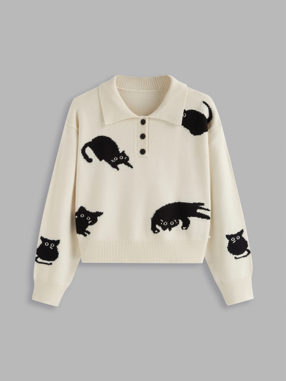 Cider | Cream Black Cat Polo Sweater